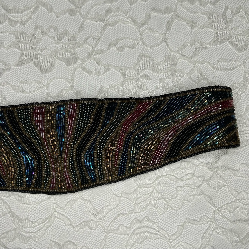 Vintage 80's Beaded Cumberbund Statement Belt Artsy Glamcore Fairy Witchy Goth - Picture 5 of 17